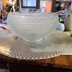 1940s Smith Glass Hobnail Punch Bowl with 12 glasses